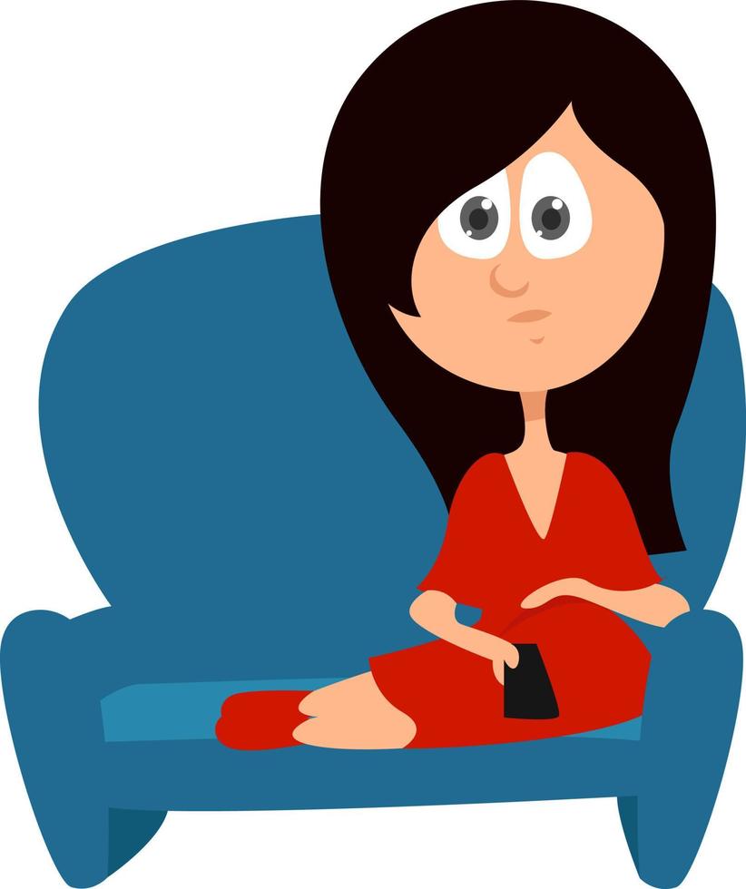 Girl watching TV, illustration, vector on white background