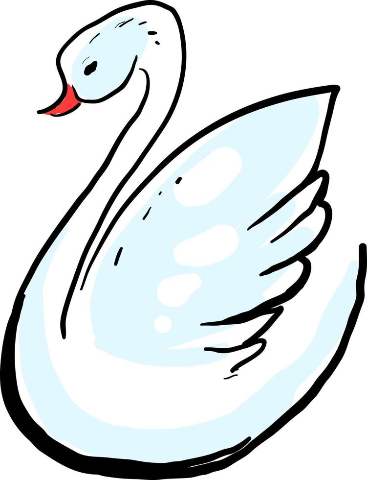 Dibujo de cisne, ilustración, vector sobre fondo blanco.