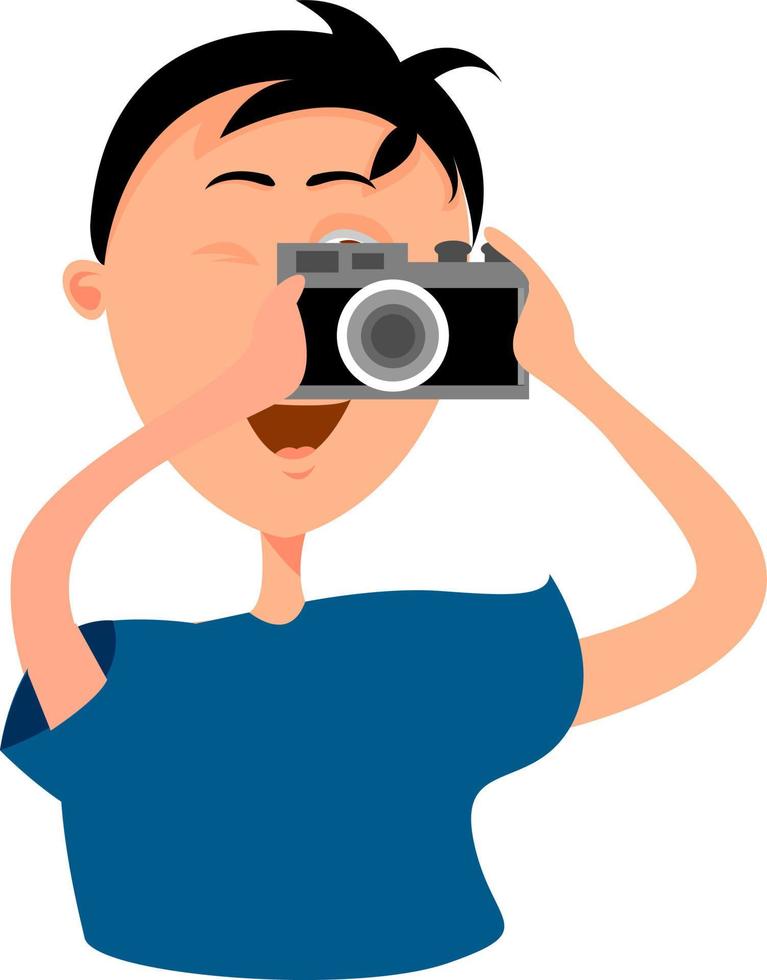 Boy with camera, illustration, vector on white background.