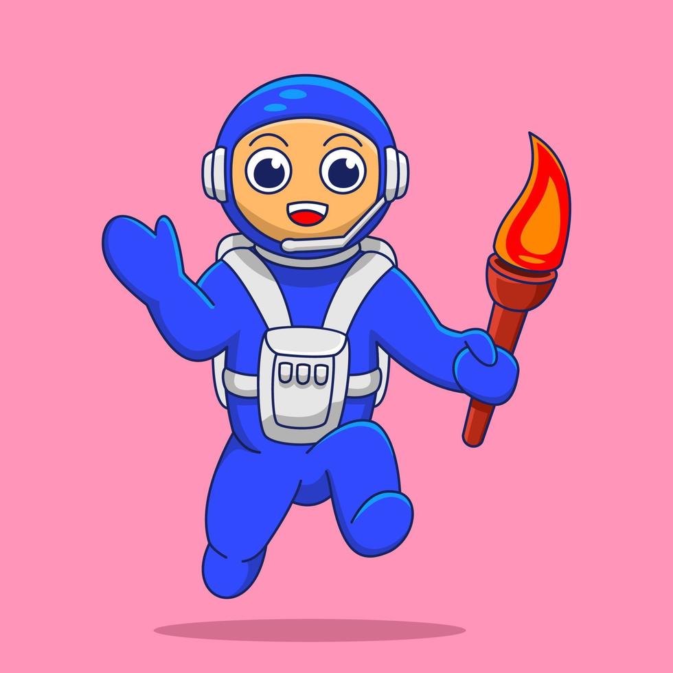 cute character, astronaut illustration, astronaut and torch element, suitable for the needs of social media post elements, flayers, children's books and etc... vector