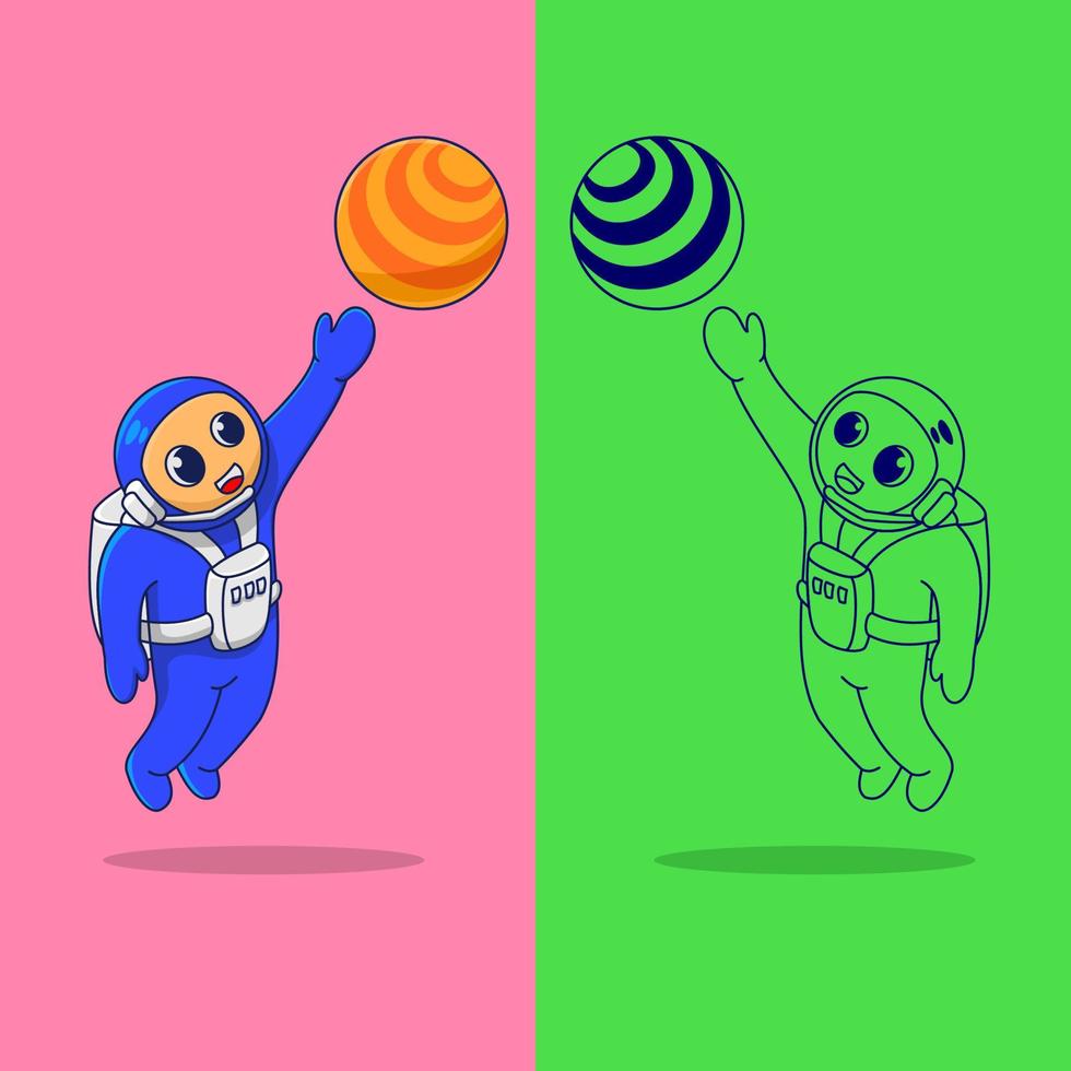 vector illustration of astronaut, astronaut playing planet ball,