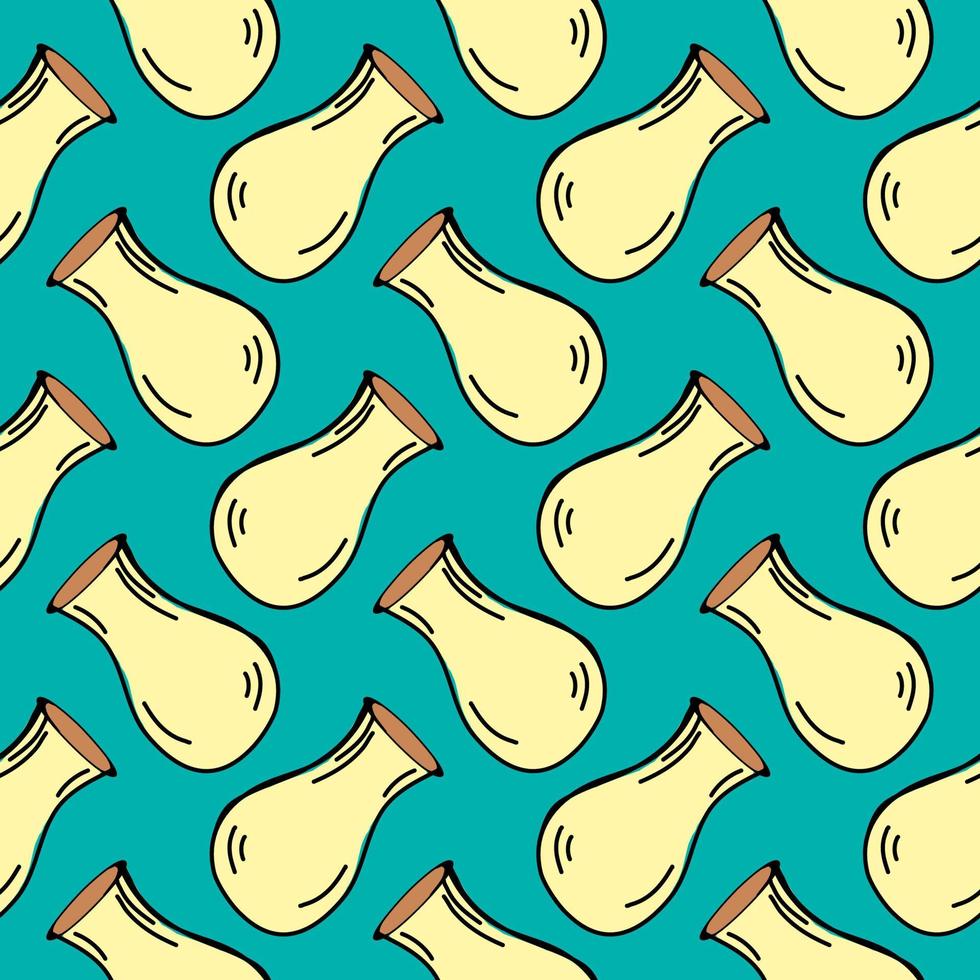 Yellow vase ,seamless pattern on blue background. vector