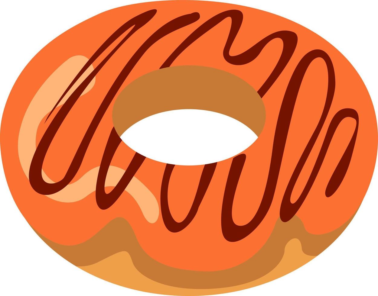 Donut with orange cream and caramel, illustration, vector on a white background