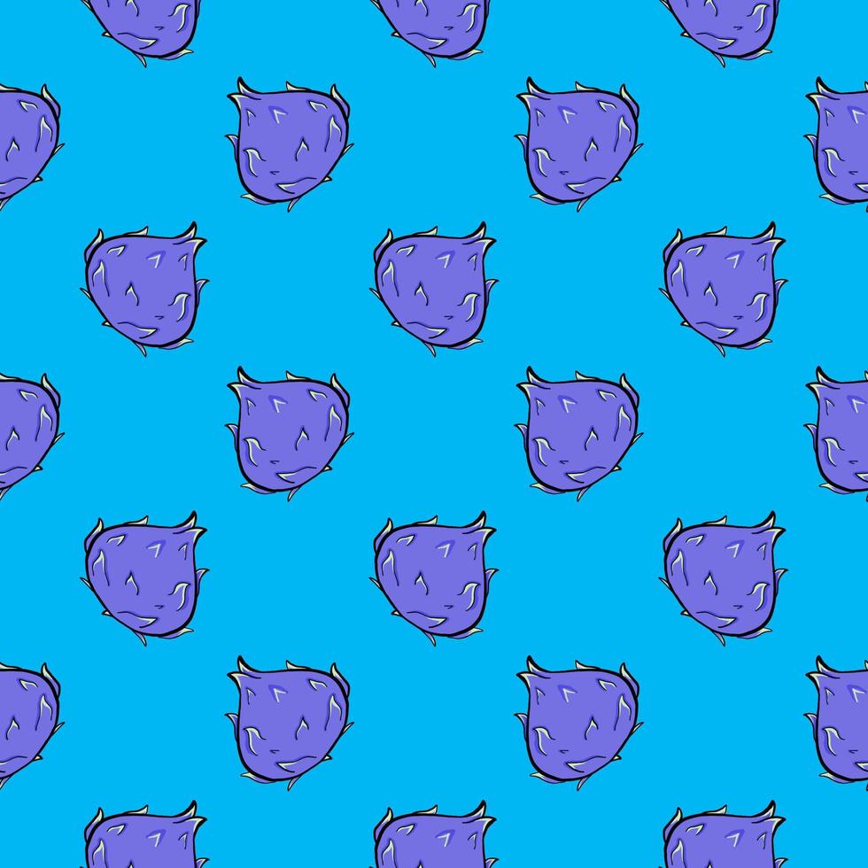 Purple pitay , seamless pattern on a blue background. vector