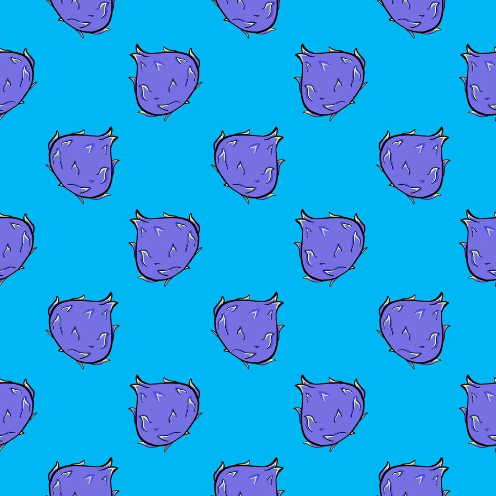 Purple pitay , seamless pattern on a blue background. vector