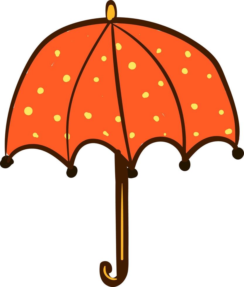 An orange umbrella with spots, vector or color illustration.