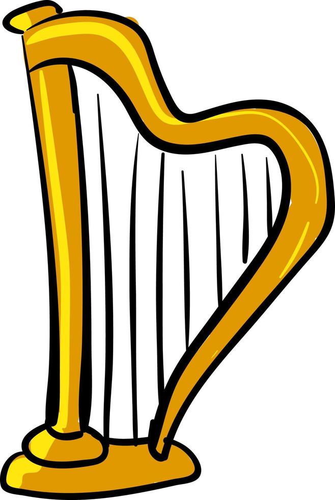 Gold harp, illustration, vector on white background.