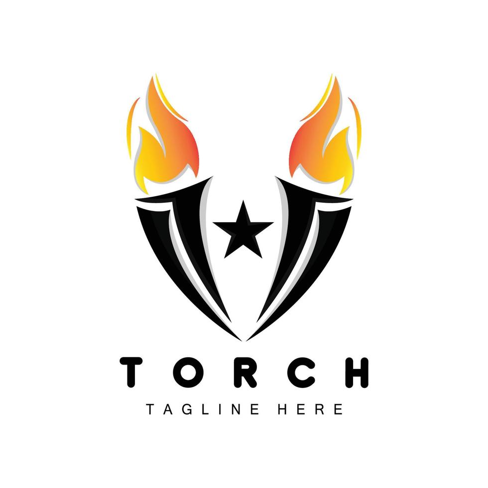 logotipo de antorcha, diseño de fuego, logotipo de carta, icono de marca de producto vector