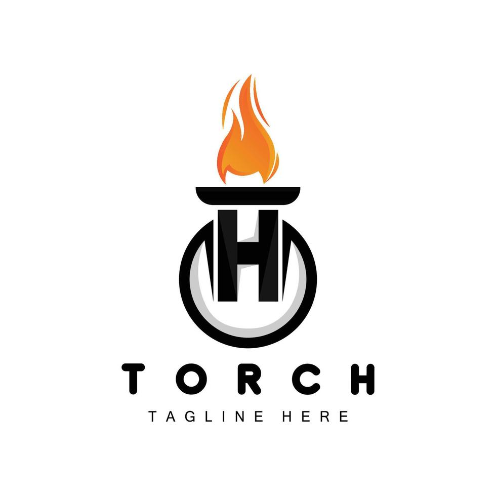 logotipo de antorcha, diseño de fuego, logotipo de carta, icono de marca de producto vector