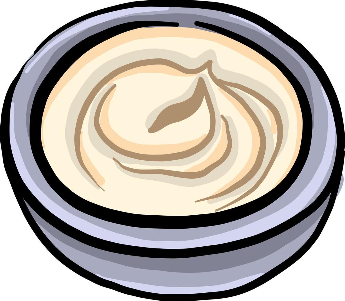 Sour cream in bowl, illustration, vector on white background