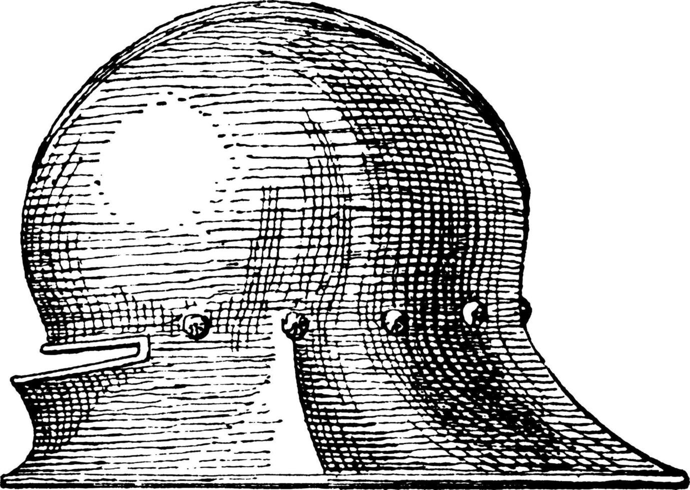 A horsemen's helmet viewed from the side, vintage engraving. vector