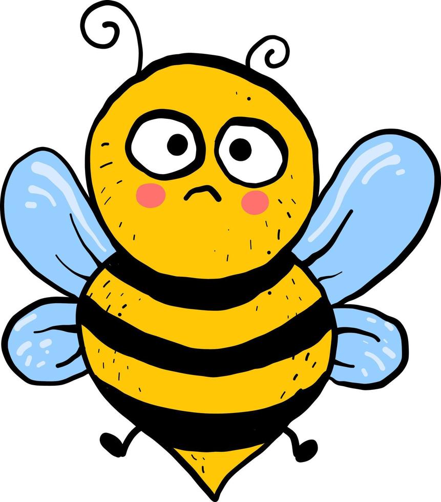 Flying sad bee, illustration, vector on white background.