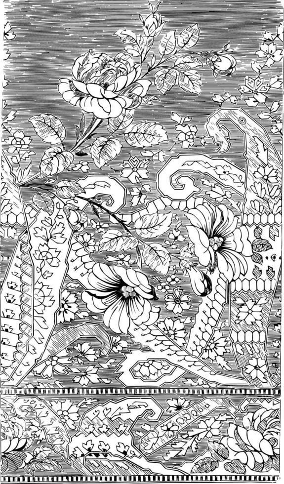 Silk Scarf was designed in france, It has a floral design, vintage engraving. vector