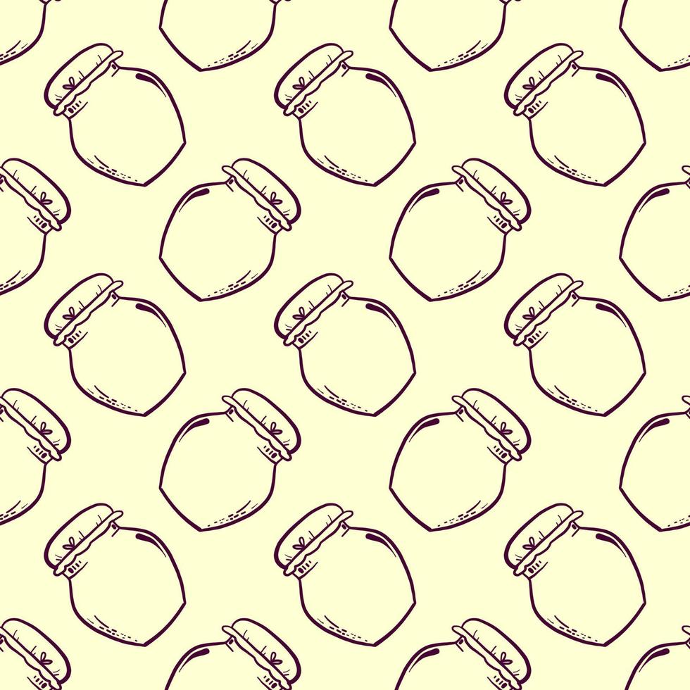 Glass jar, seamless pattern on light beige background. vector