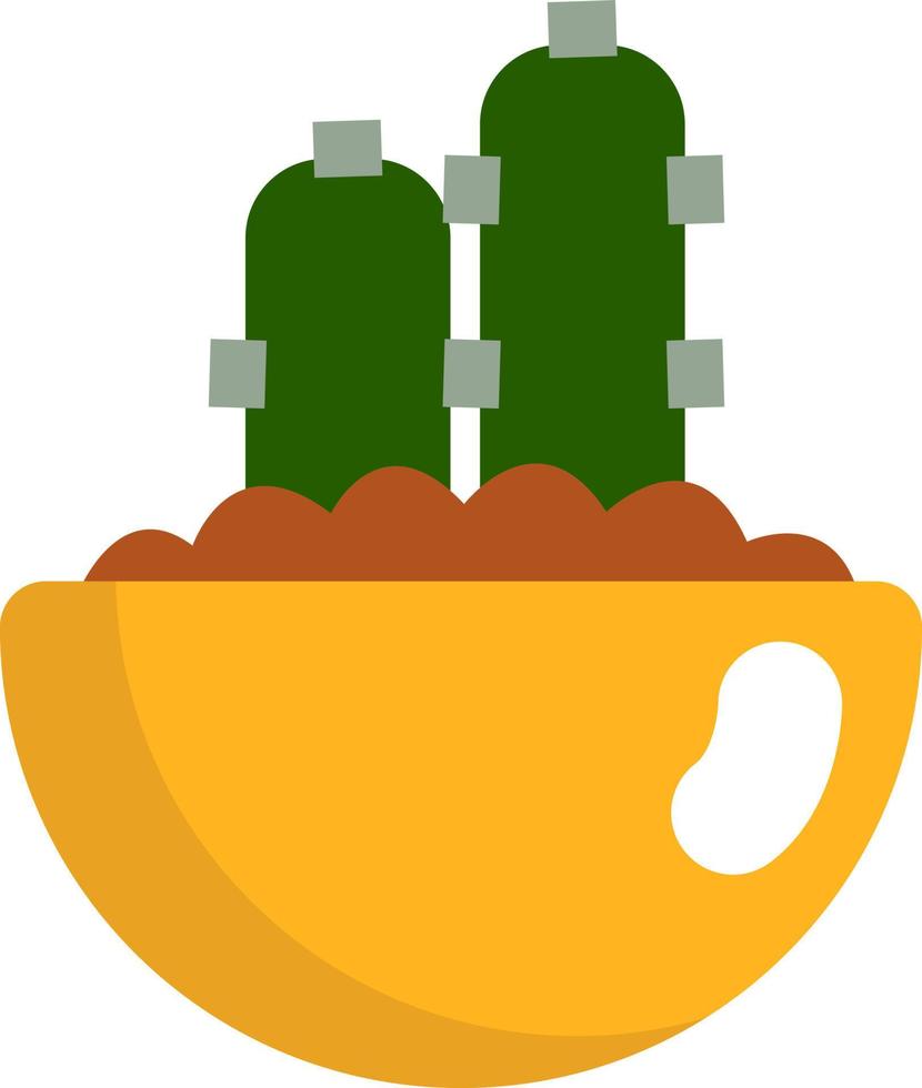 Two cacti in yellow pot, illustration, vector on a white background.