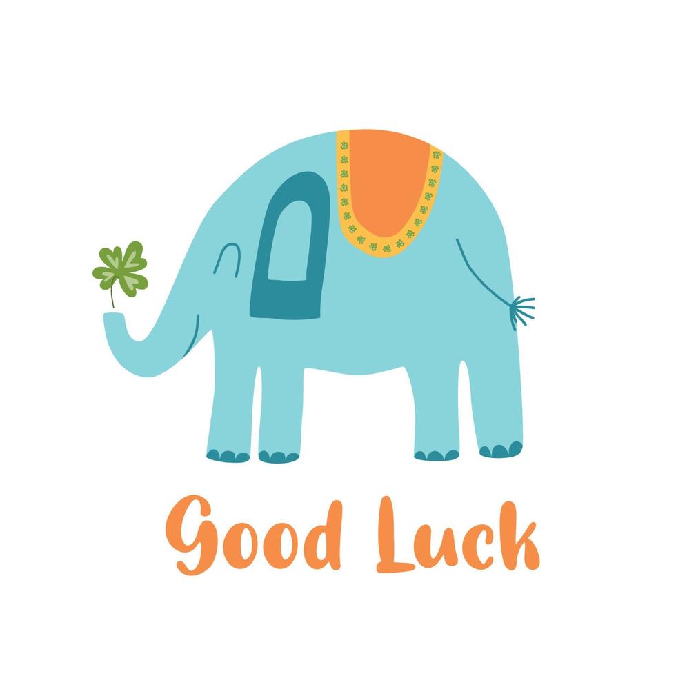 Fortune symbol Good luck baby elephant, clover leaf, flower, decorative
