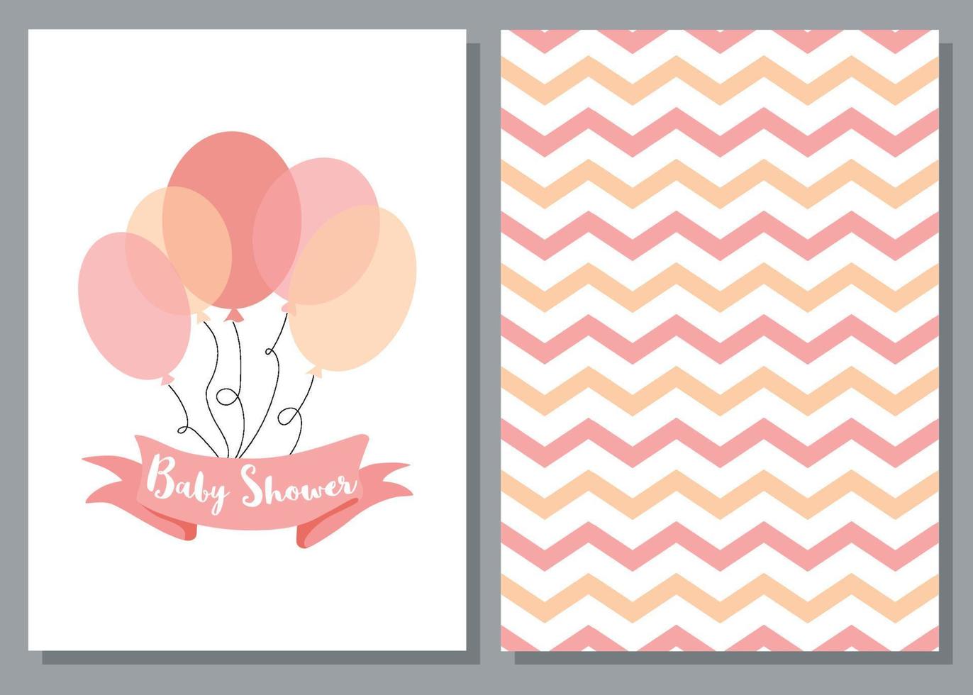 Baby shower invitation for girls Pink balloons ribbon with text Set of 2 cards Pink balloons design elements for baby arrival party Cute zig zag hand drawn background Vector illustration Pink