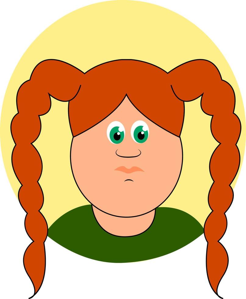 Cute chubby girl with braids, illustration, vector on white background.