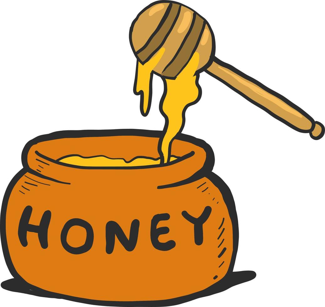 Deep pot of honey, illustration, vector on white background.