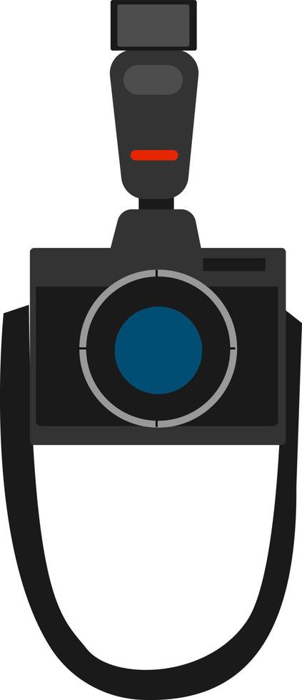 Black photo camera, illustration, vector on white background.