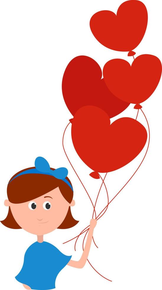 Girl with balloons, illustration, vector on white background.