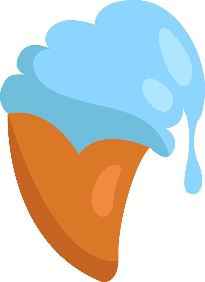 Helado azul en cono, ilustración, vector sobre fondo blanco.