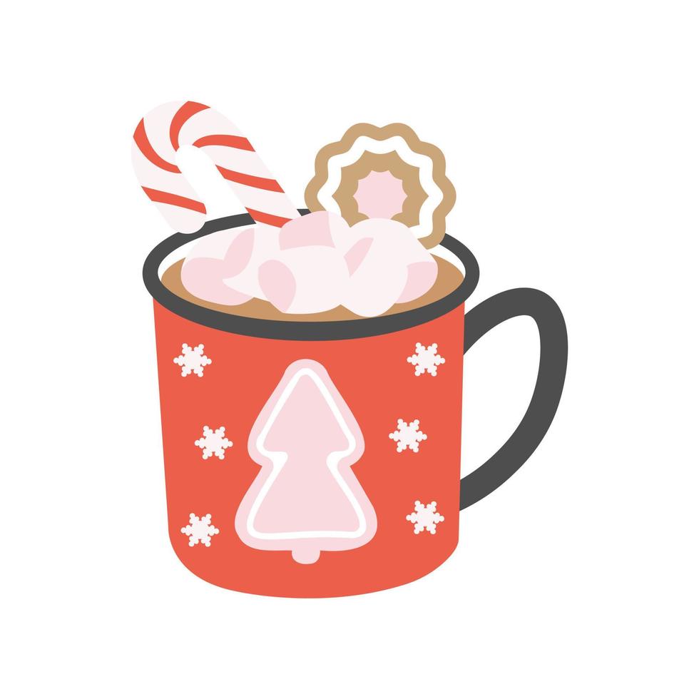 Merry Christmas template with coffee mug, lollipop and gingerbread. Background for greeting cards, postcards, letters, labels, web, etc. vector