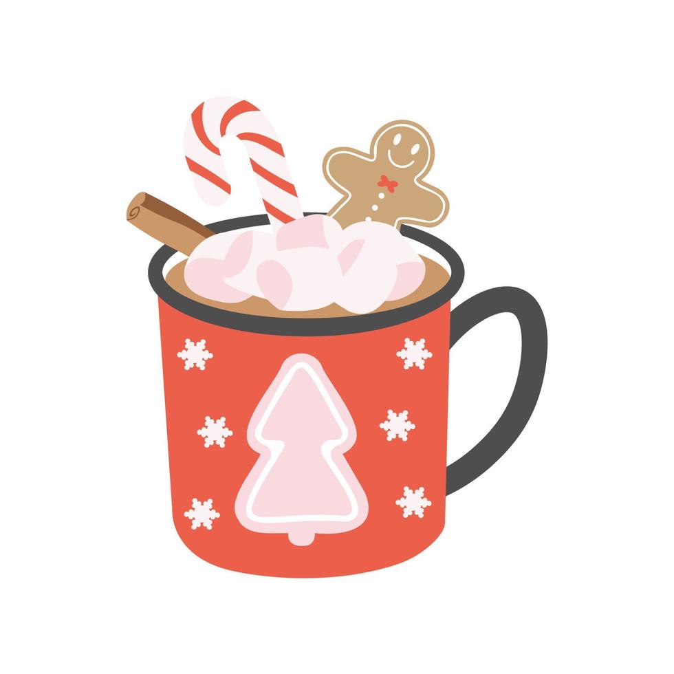 Merry Christmas template with coffee mug, lollipop and gingerbread. Background for greeting cards, postcards, letters, labels, web, etc. vector