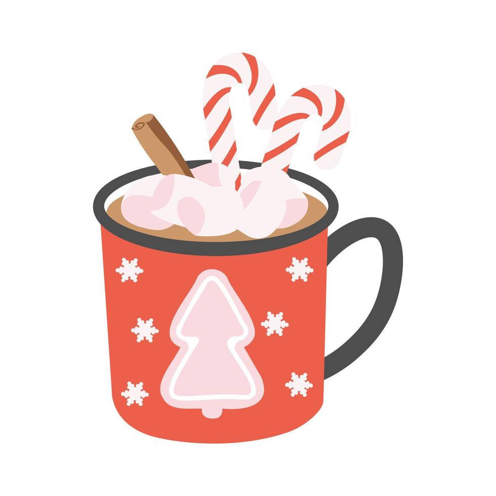 Merry Christmas template with coffee mug, lollipop and gingerbread. Background for greeting cards, postcards, letters, labels, web, etc. vector