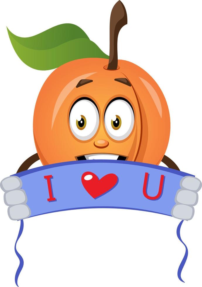 Apricot holding i love you sign, illustration, vector on white background.