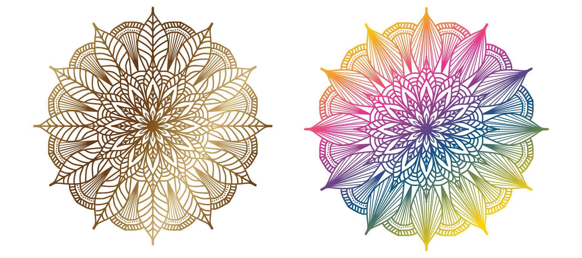 fondo de mandala colorido, establecer mandala, mandalas para colorear libro. adornos redondos decorativos. patrones de terapia antiestrés. logotipos de yoga, fondos para meditación. vector oriental