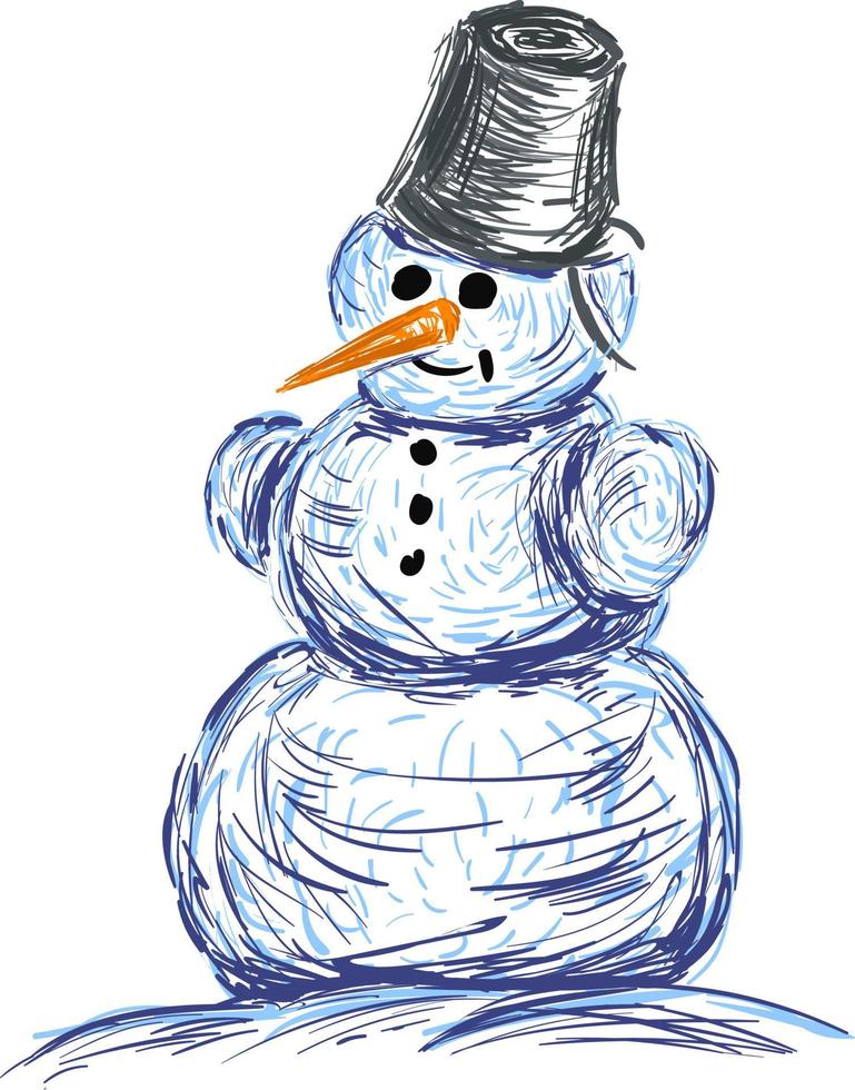 Snowman sketch, illustration, vector on white background.