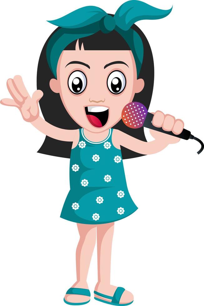 Girl with microphone, illustration, vector on white background.