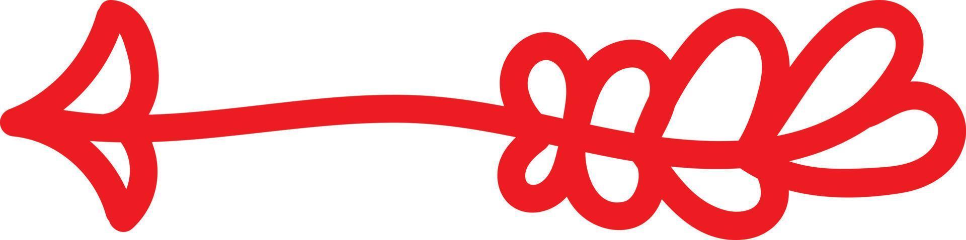 Thin red arrow with a flower like tail, illustration, vector on white background.