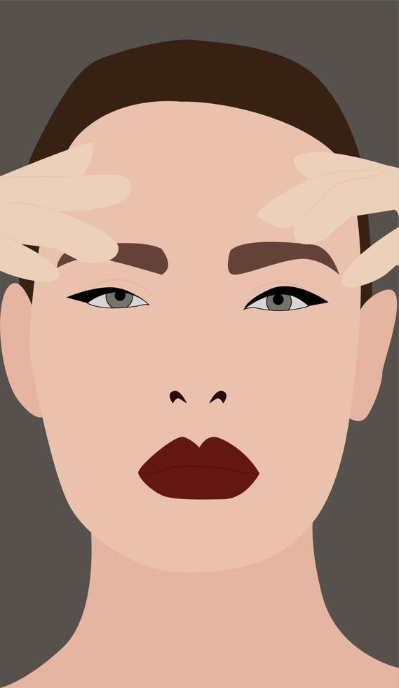 Girl with red lipstick, illustration, vector on white background.