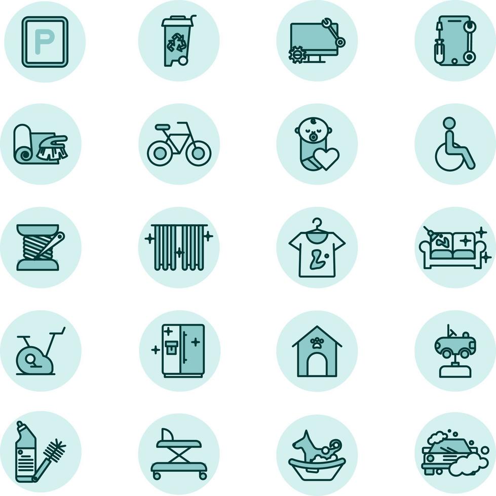 conjunto de iconos de servicios domésticos, ilustración, vector sobre fondo blanco.