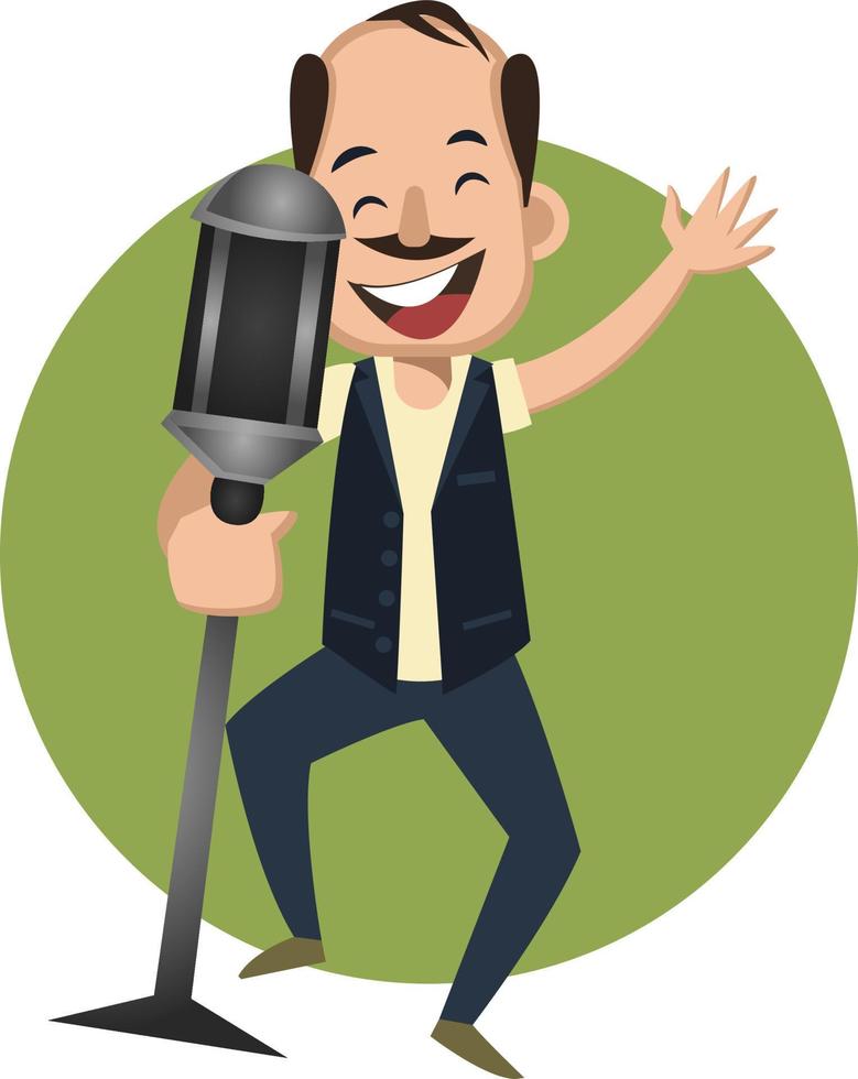 Man singing on microphone, illustration, vector on white background.