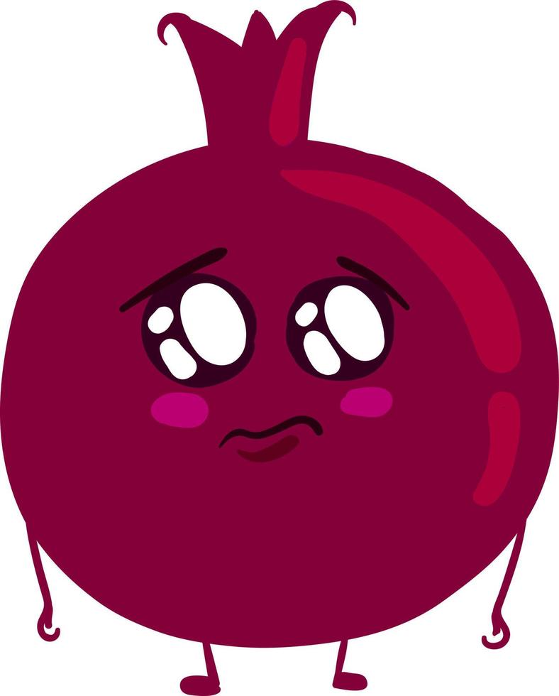 Sad pomegranate, illustration, vector on white background.