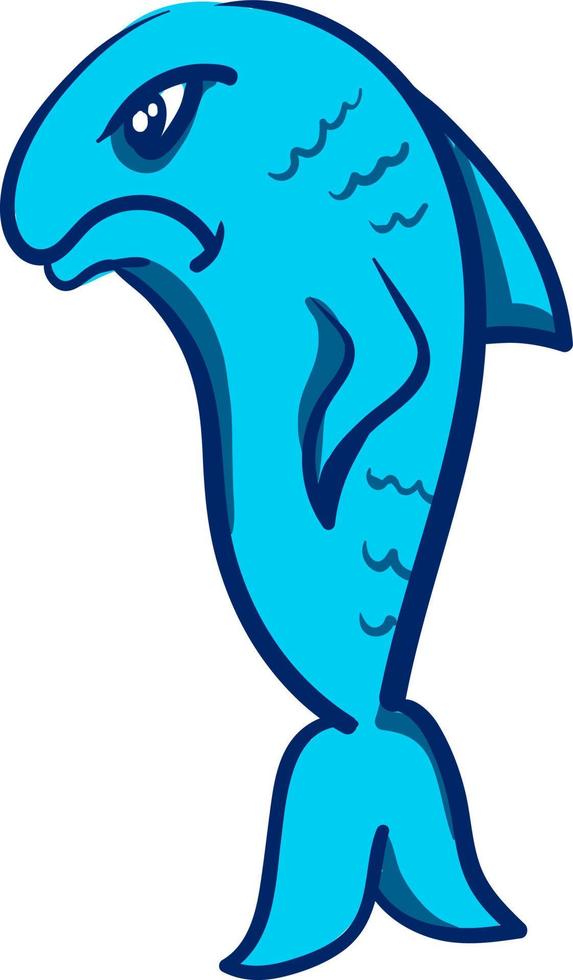 Angry blue fish, illustration, vector on white background.