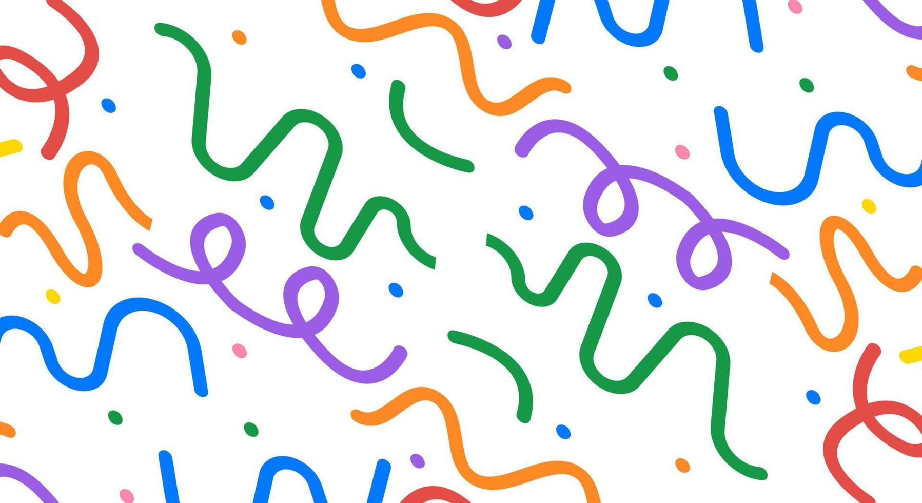 Fondo de arte de estilo minimalista de patrones sin fisuras de doodle de línea colorida divertida para niños con formas básicas. fondo de garabato infantil simple vector