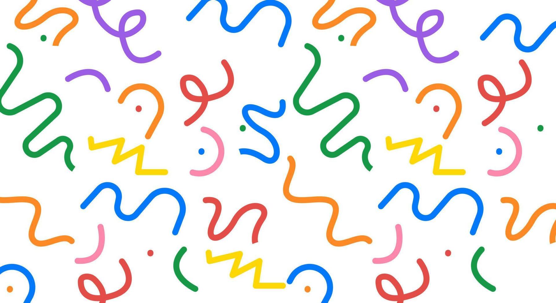 Fun Colorful Line Doodle Seamless Pattern Minimalist Style Art Background for Children with Basic Shapes. Simple Childish Scribble Backdrop vector