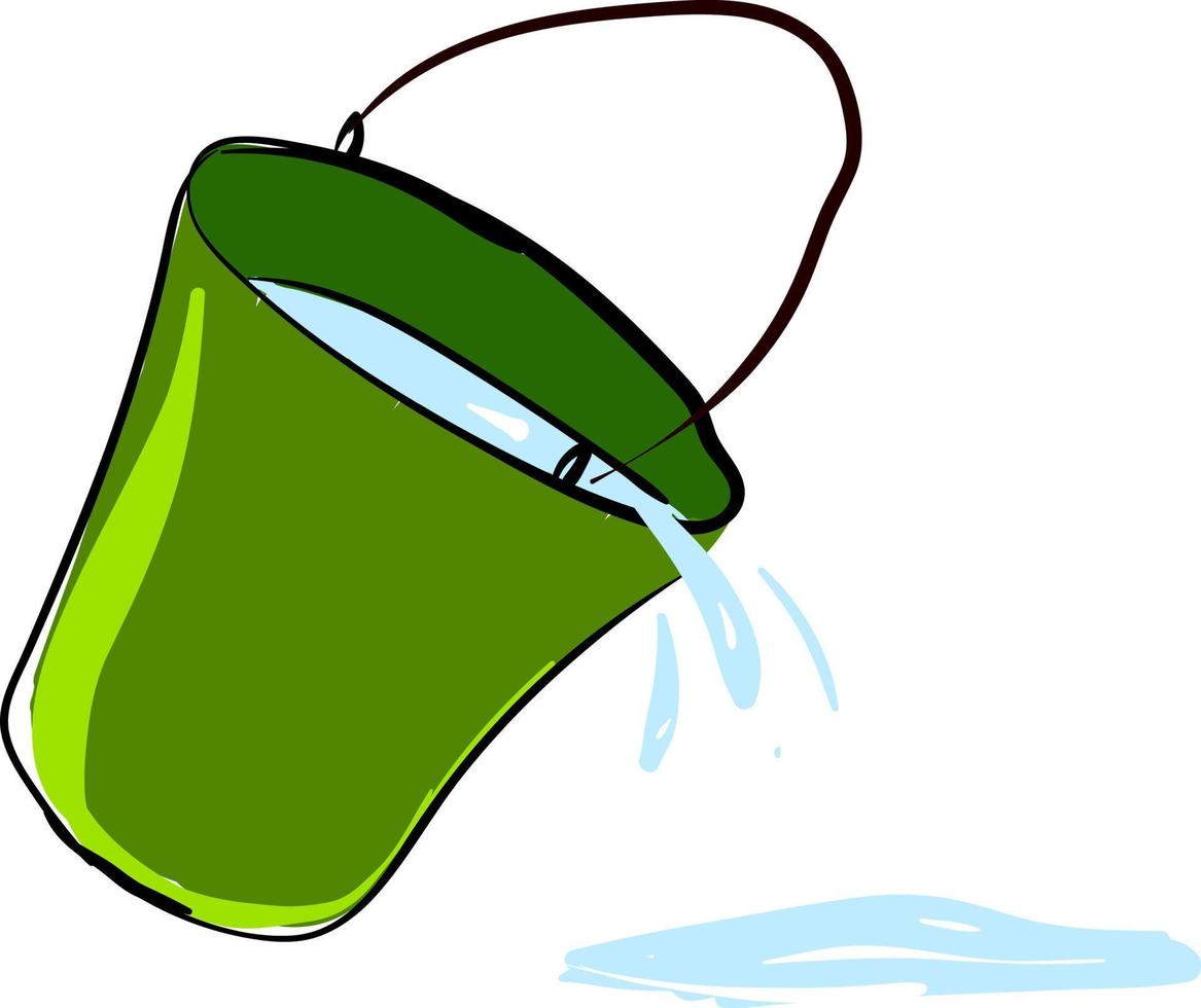 Green bucket with water, illustration, vector on white background.