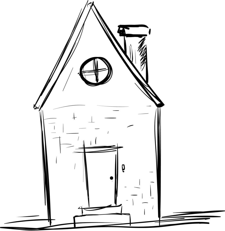 House drawing, illustration, vector on white background.
