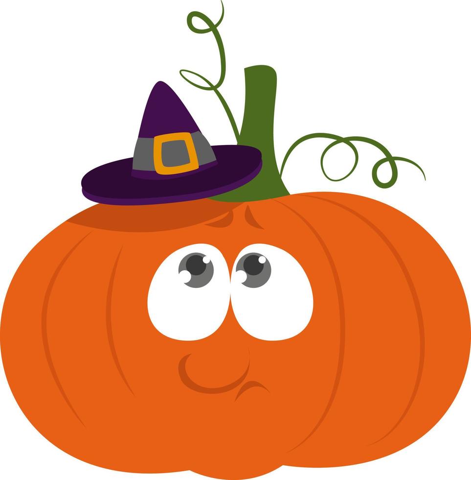 Pumpkin with a little hat, illustration, vector on a white background.