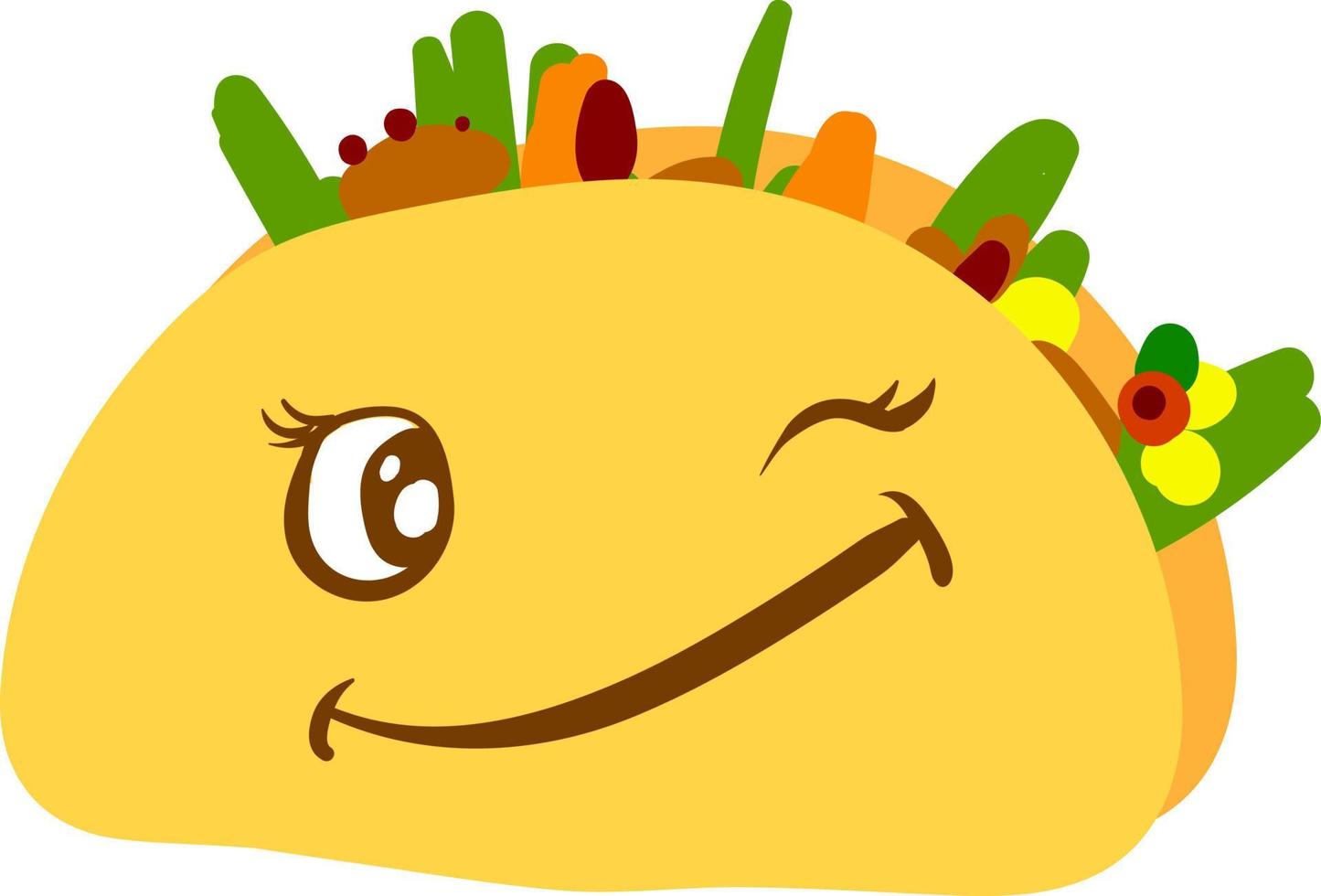 Winking taco, illustration, vector on white background.