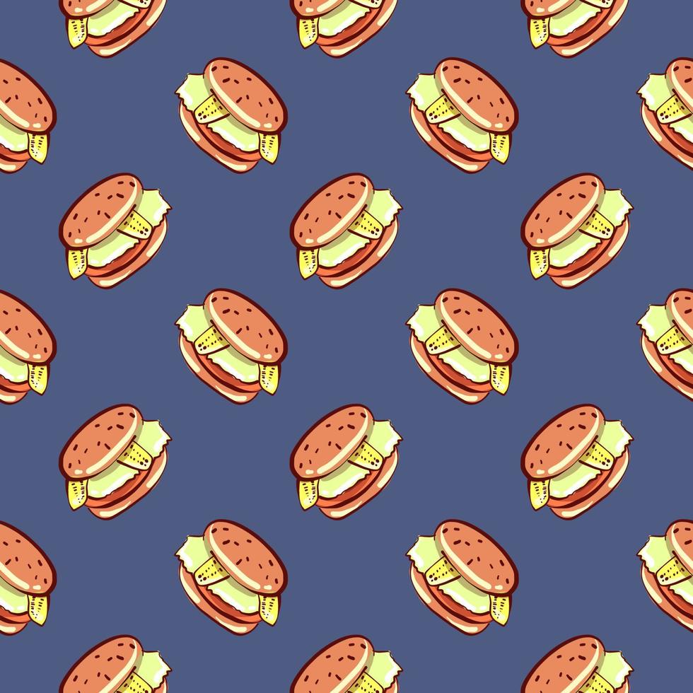 Vegan burger , seamless pattern on a blue background. vector