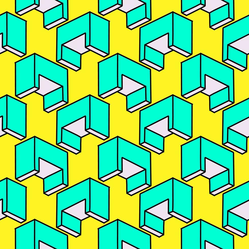 Isometric desks ,seamless pattern on yellow background. vector