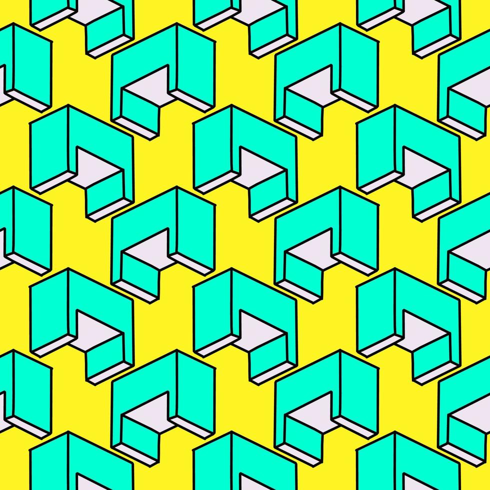 Isometric desks ,seamless pattern on yellow background. vector