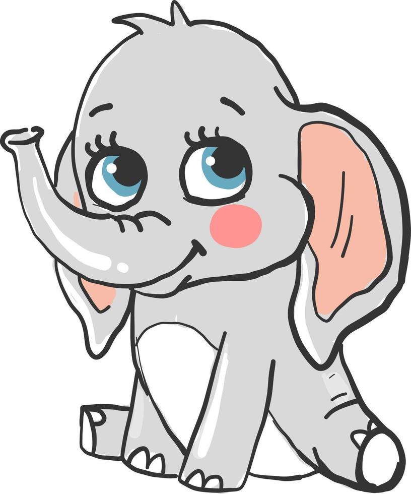 Baby elephant, illustration, vector on white background