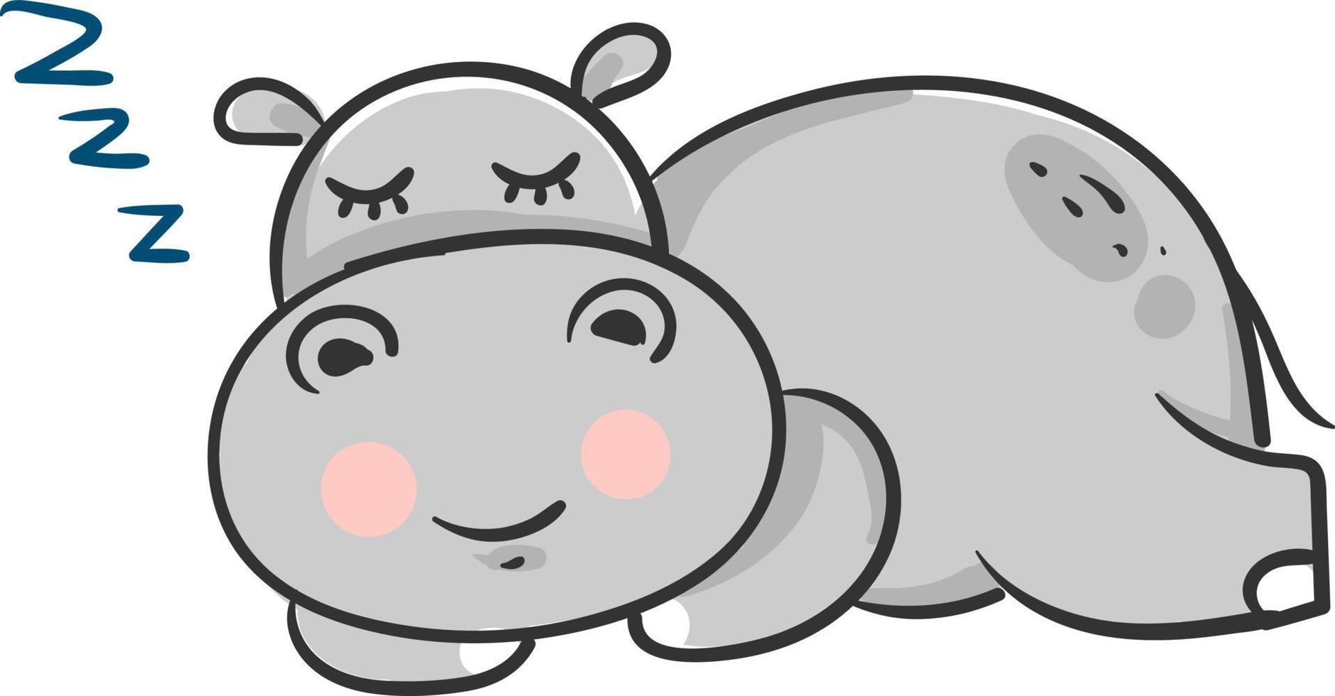 Sleeping hippo , illustration, vector on white background